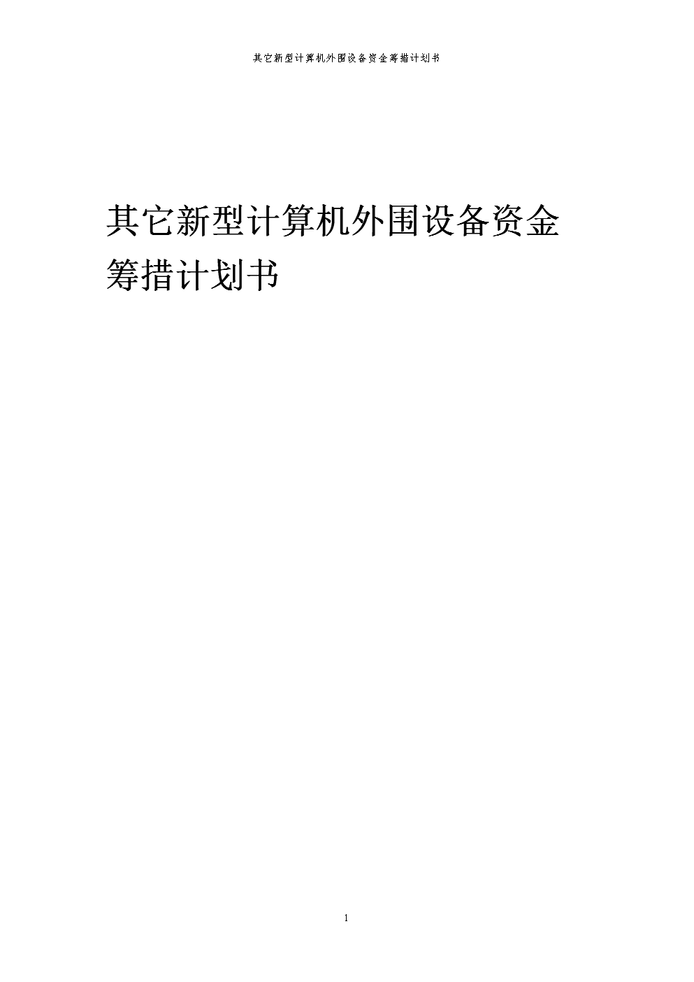 2024年新型計算機外圍設備項目資金籌措計劃與可行性研究報告